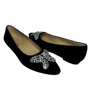 Neiman Marcus Black Suede Butterfly Rhinestone versatile Ballerina Flats 8M